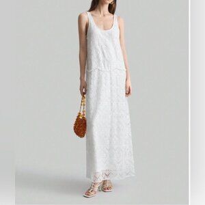 Elegant Bohemian Sleeveless Lace Long Dress White